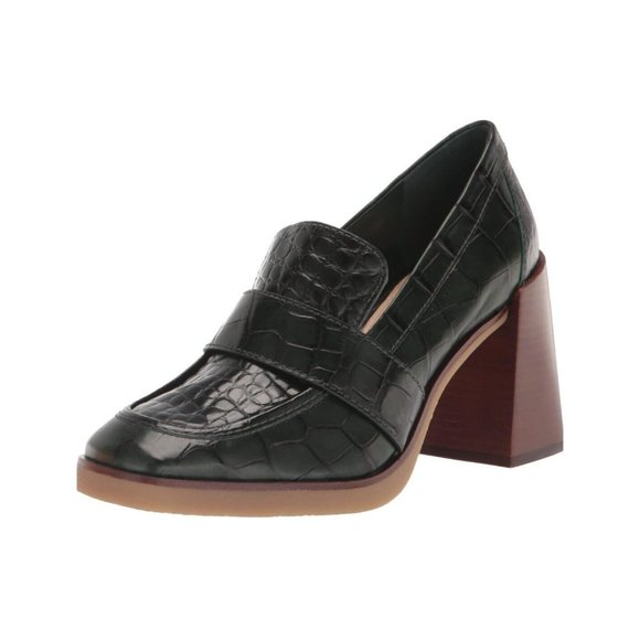 Vince Camuto Ezerna Platform Heel Loafers Green Leather Women US 7.5 - Picture 1 of 11
